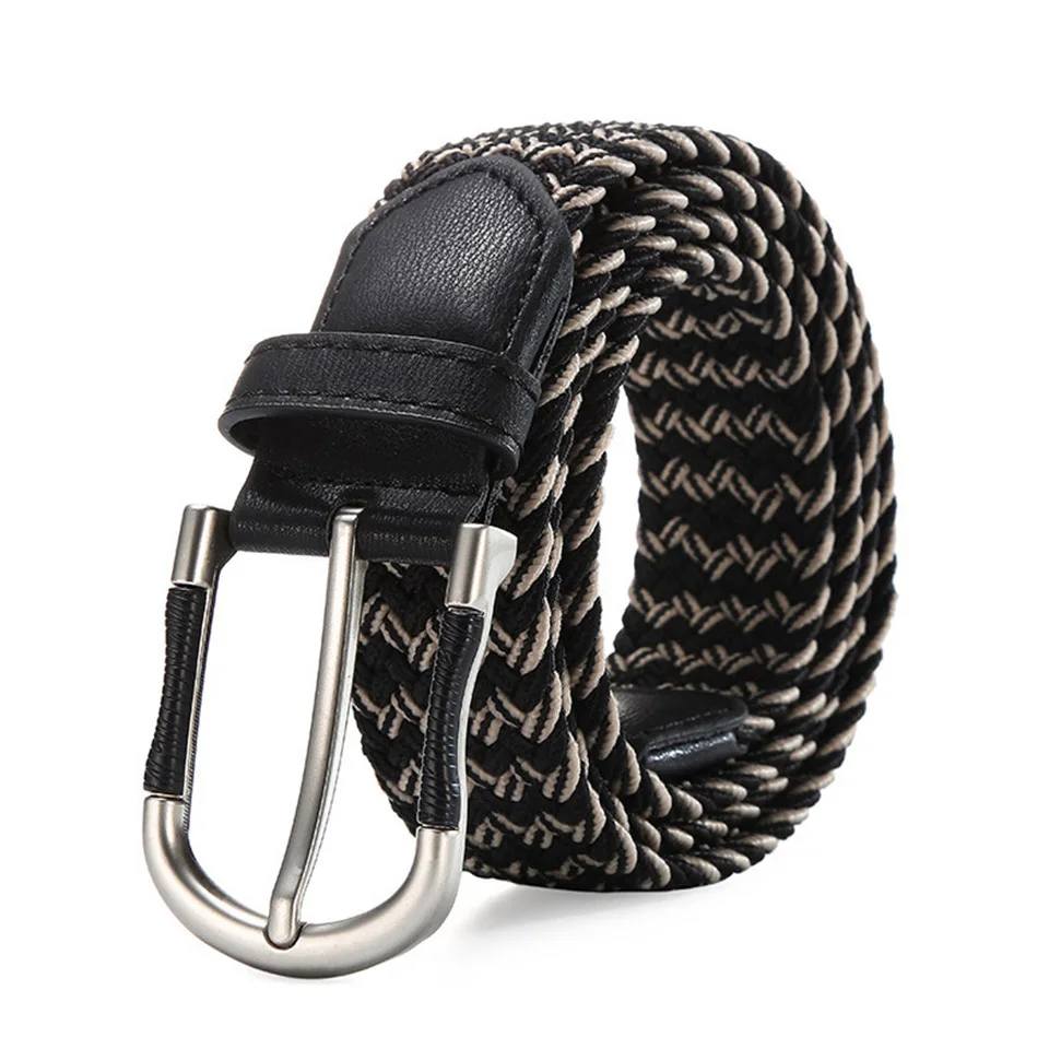 New Ladies Needle Buckle Woven Stretch Nylon Woven Fashion Belt Business Casual Men Golf Travel Contrast Stripe Belt 105CM 2302