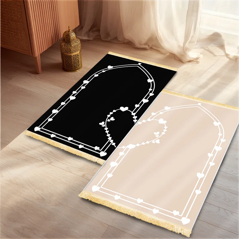 VIKAMA2Luxury Islamic couple prayer mat set with heart-shaped pattern, foldable prayer rug, Muslim prayer mat