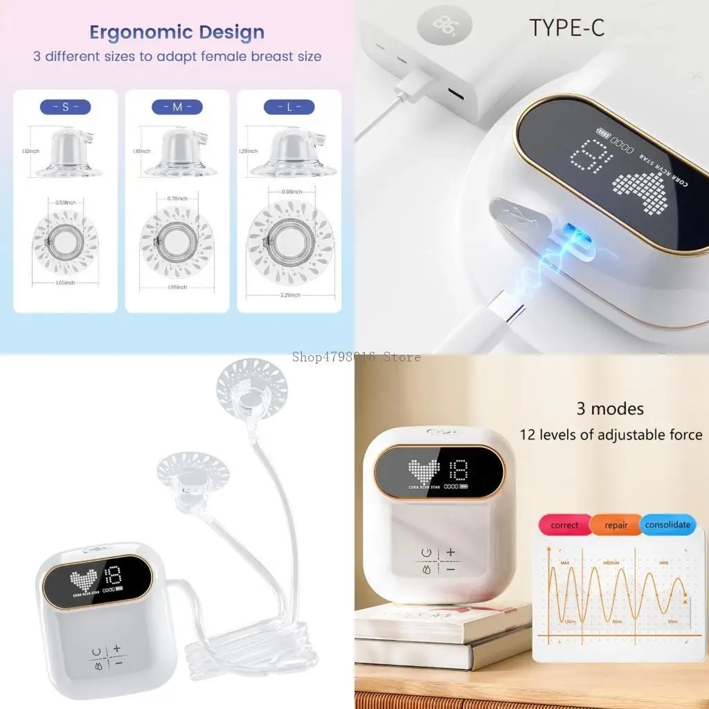 Adjustable Electric Nipple Corrector with 12 Intensity Leveling Breastfeeding Support Pumps Gentle Nipple Stimulation