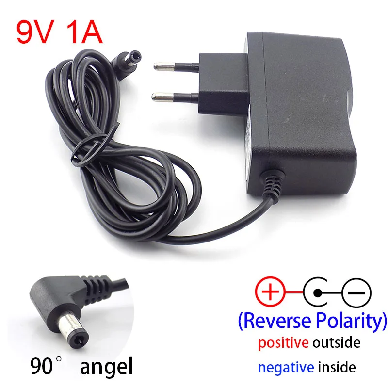 AC DC 9V 1A 1000ma Power adapter supply EU plug reverse polarity charger adaptor AC 100V-240V Converter Negative Inside switch