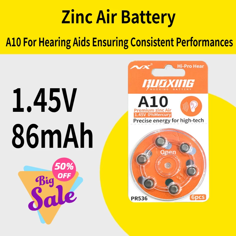 1.45V 86mAh A10 Button Cell Batteries For Hearing Aids Ensuring Consistent Performances And Easy Installation Zinc Air Battery