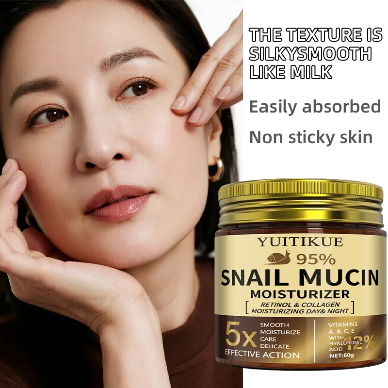 Snail Mucin Cream 60g - with Retinol & Collagen, 5X Action, Silky Milk Texture, Day & Night Moisturizer for All Skin