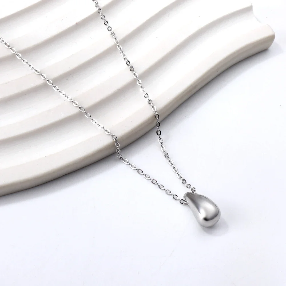 LUXUSTEEL Water Droplet Shape Pendant Necklace For Women Stainless Steel Female Necklace Waterproof Chain Pendant Jewelry Gift