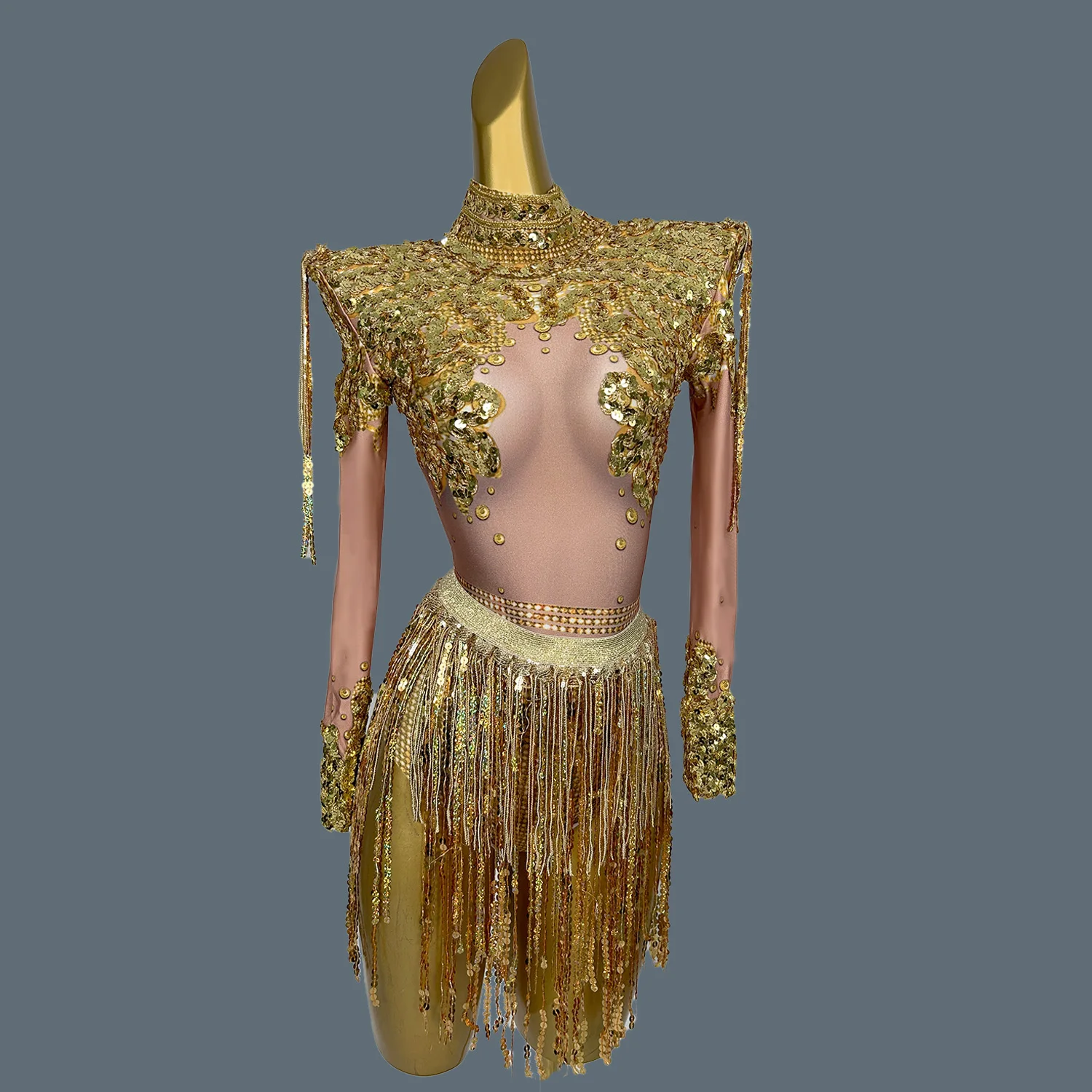 Sparkly Sequins Tassel Bodysuit Fringe Dance Costume Sexy Club Singer Performance Stage Wear Birthday Party Outfit Set Nainiang