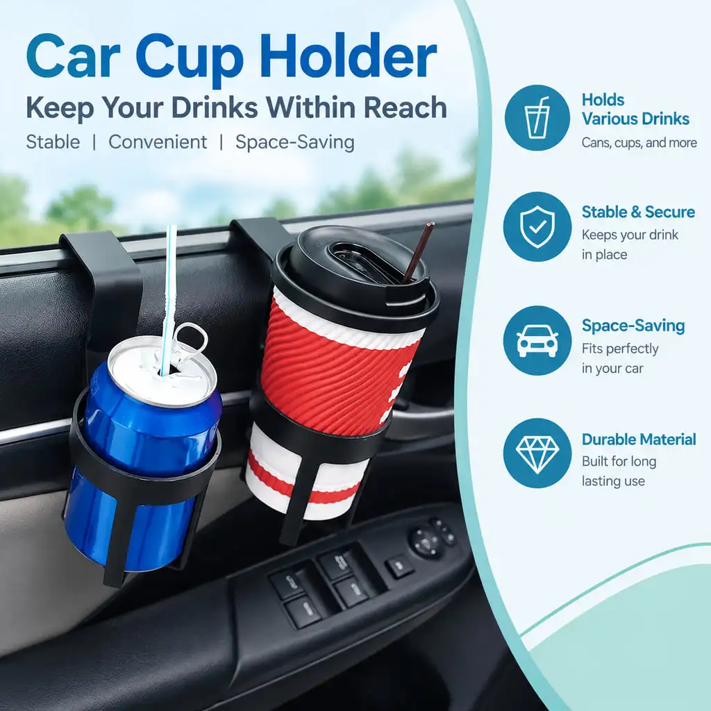 Hanging Car Door Cup Holder Universal Vehicle Drink Holder Space Saving Interior Organizer for Cars and Everyday Driving