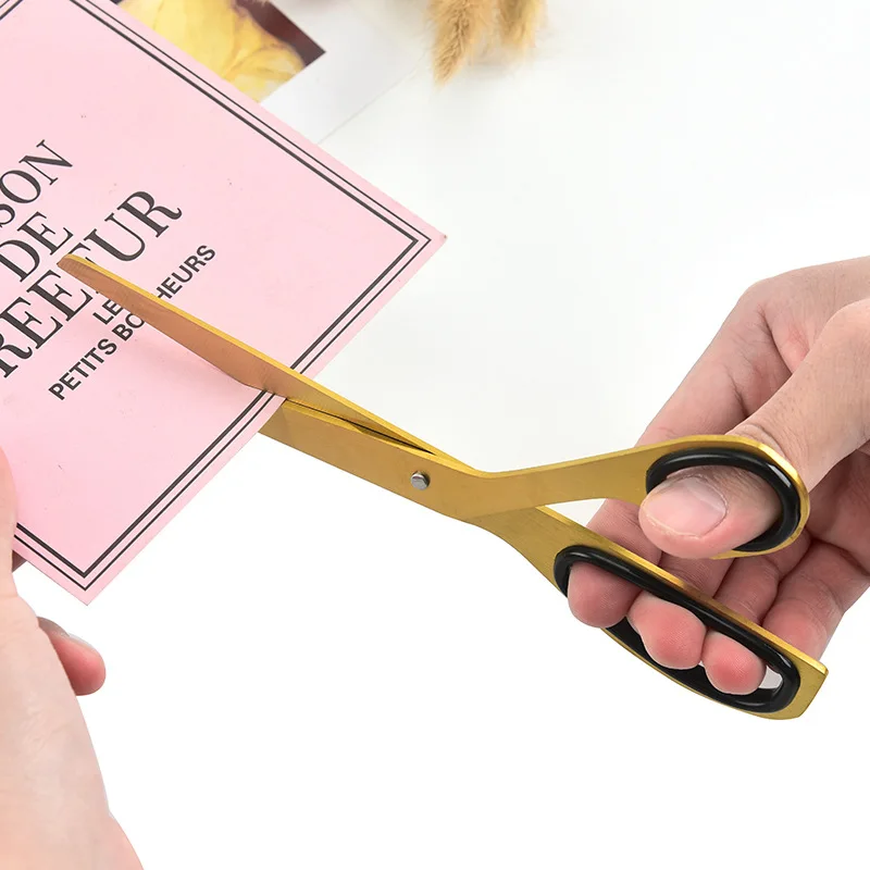 Fashion Stainless Steel Scissors Asymmetric Design Brass Color Gold Scissors Simple Office Photo Stationery