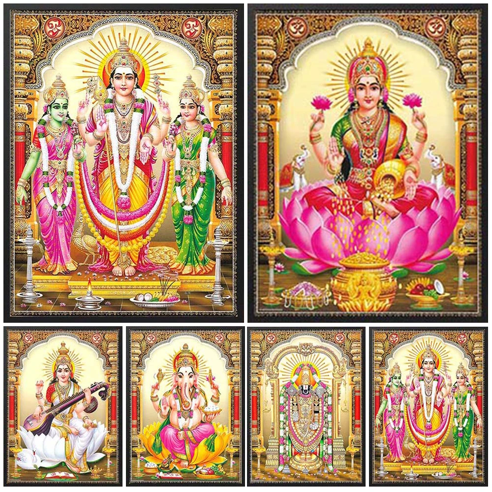 Balaji Lakshmi Ganesha Saraswati Murugan Valli Devyani cuadros de pared para habitación de Iglesia, póster, arte de pared, pintura en lienzo sin marco