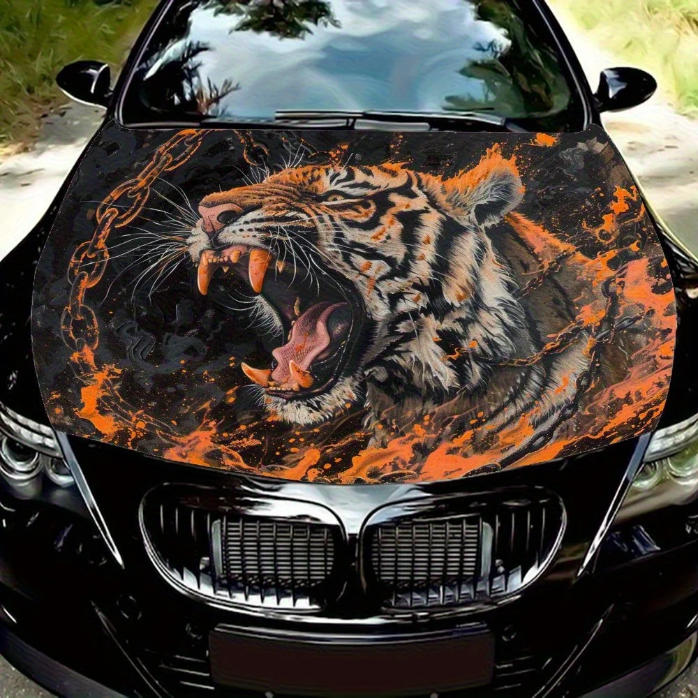 

Flame Chain Tiger Car Hood Decal Sticker - Splash-Resistant PVC Vinyl Wrap, Easy Removal No Residue, Fit For Most Vehicles, Dura