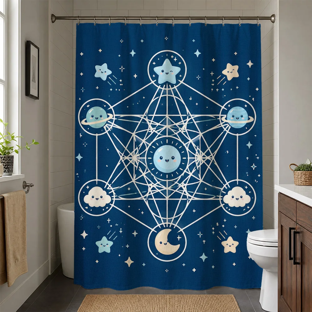 Celestial Constellation Galaxy Stars Moon Planets Shower Curtain Bathroom Decor Nursery Kids Room