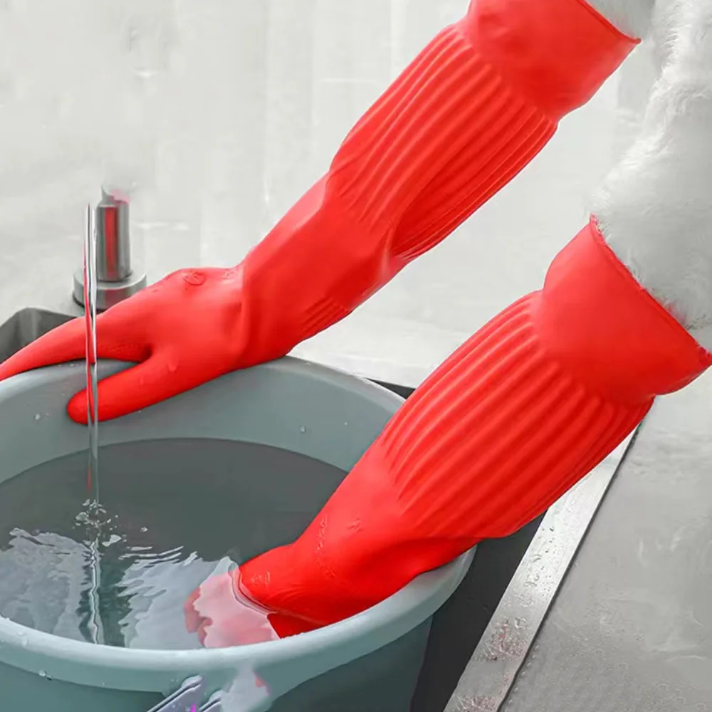 A Pair Of Long Rubber Gloves With Cow Tendons, Laundry, Dishwashing, And Cleaning Gloves Can Protect Your Hands