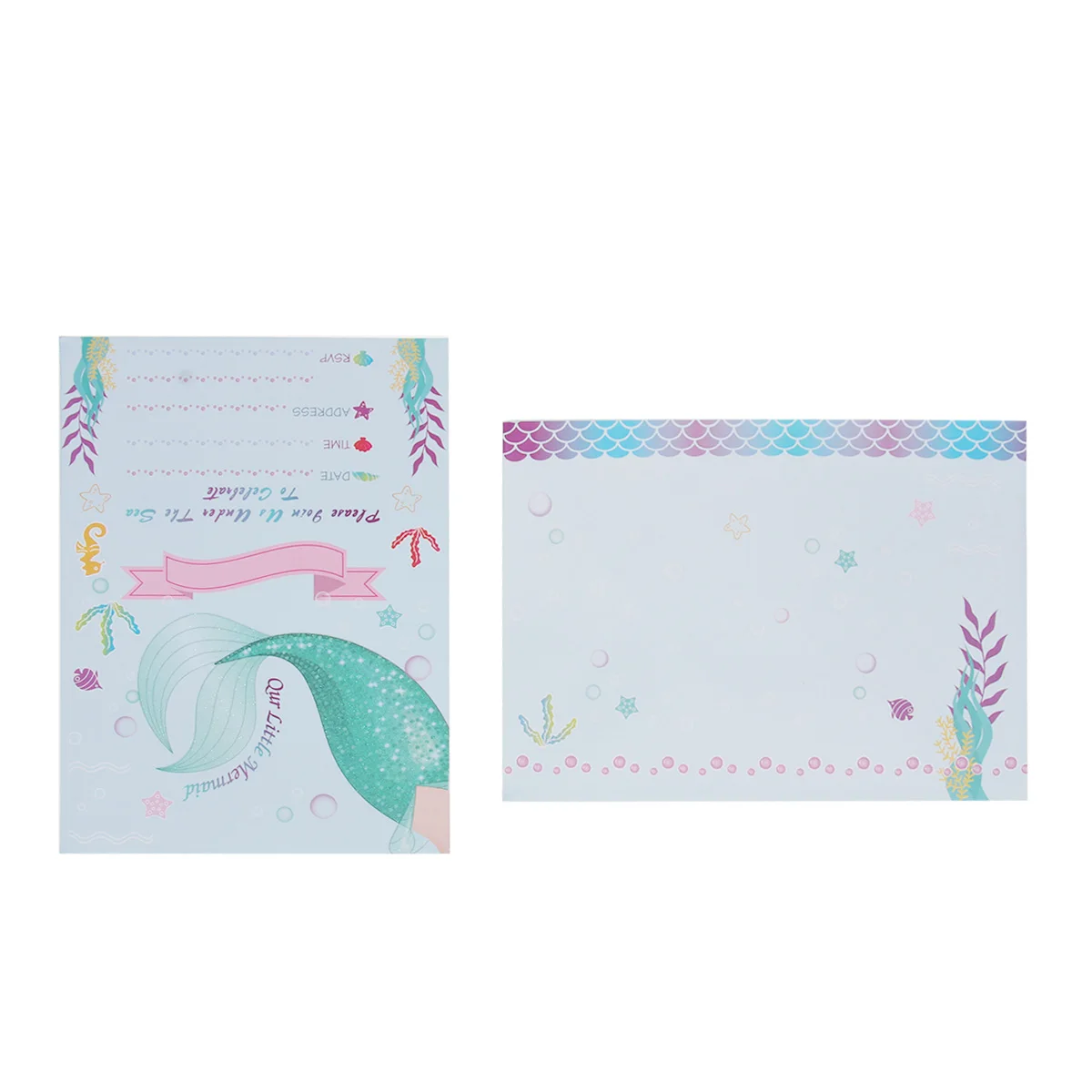24 Sets Invitation Cards Envelope Mermaid Theme Party Favor Birthday Paper Card Decorations Kids Shower Gifts Cartoon Unicorn