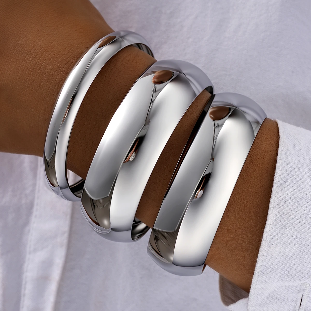3Pcs/Set Classic Geometric Wide Bangles for Women Geometric Smooth Gold Silver Color Chunky Bracelets Party Jewelry Accessories image 4