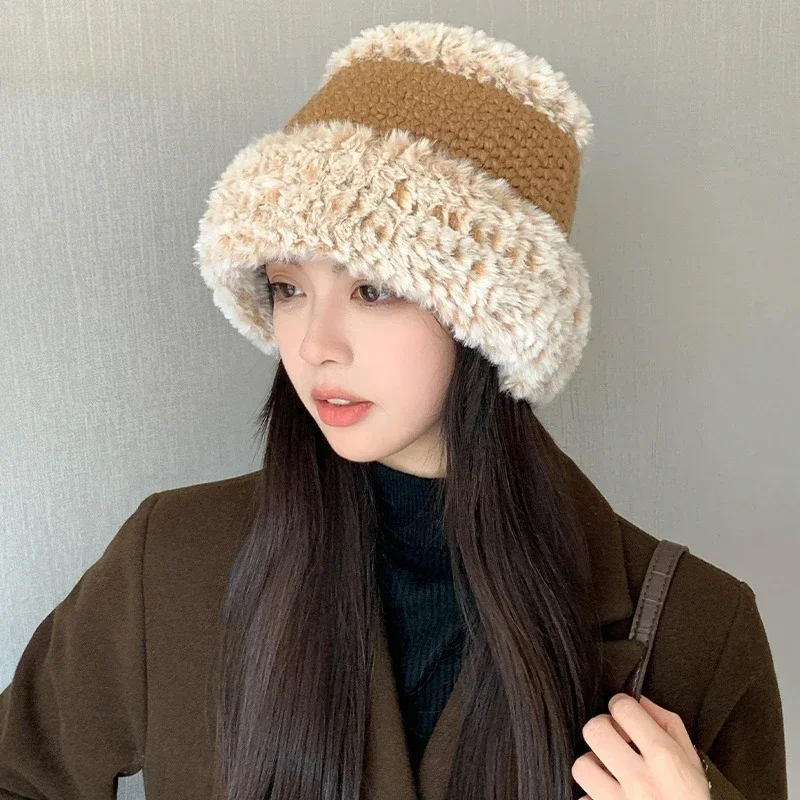 Plush Knitting Hat Winter Wool Hat Thickened Cold Warm Bucket Cap Vintage Durable Windproof High Quality Plush Hat 털모자