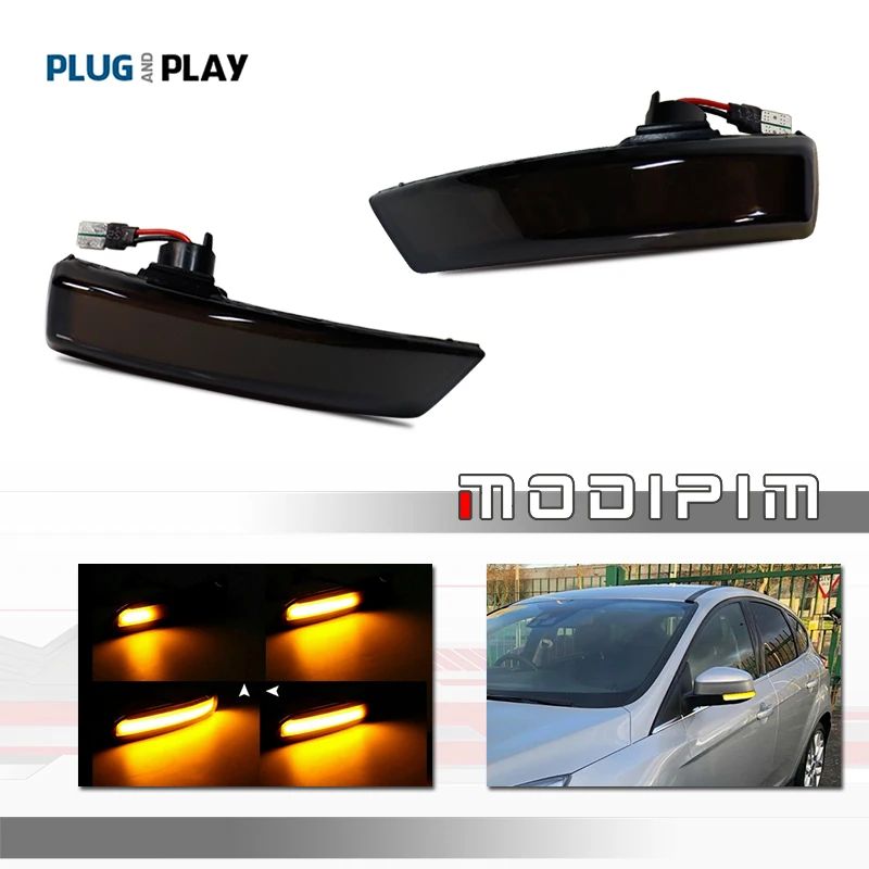 Автомобильные передние зеркала заднего вида, янтарные светодиодные динамические мигающие указатели поворота для Ford Fusion Focus Mk2 Mk3 Mk4 12V