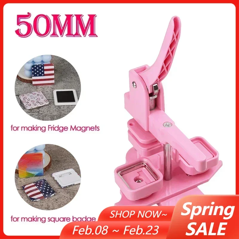 

Машина для изготовления бейджей с розовым магнитом на холодильник, вращающийся тип 50 мм, ручная пресс-машина для изготовления квадратных бейджей 50x50 мм