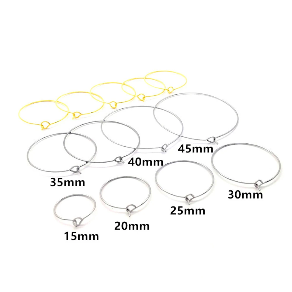 50pcs/lot  Stainless Steel Wire Hoop Earring Steel Tone Round 20mm 25mm 30mm Blank Circle Earring Hoop for DIY Jewelry Make