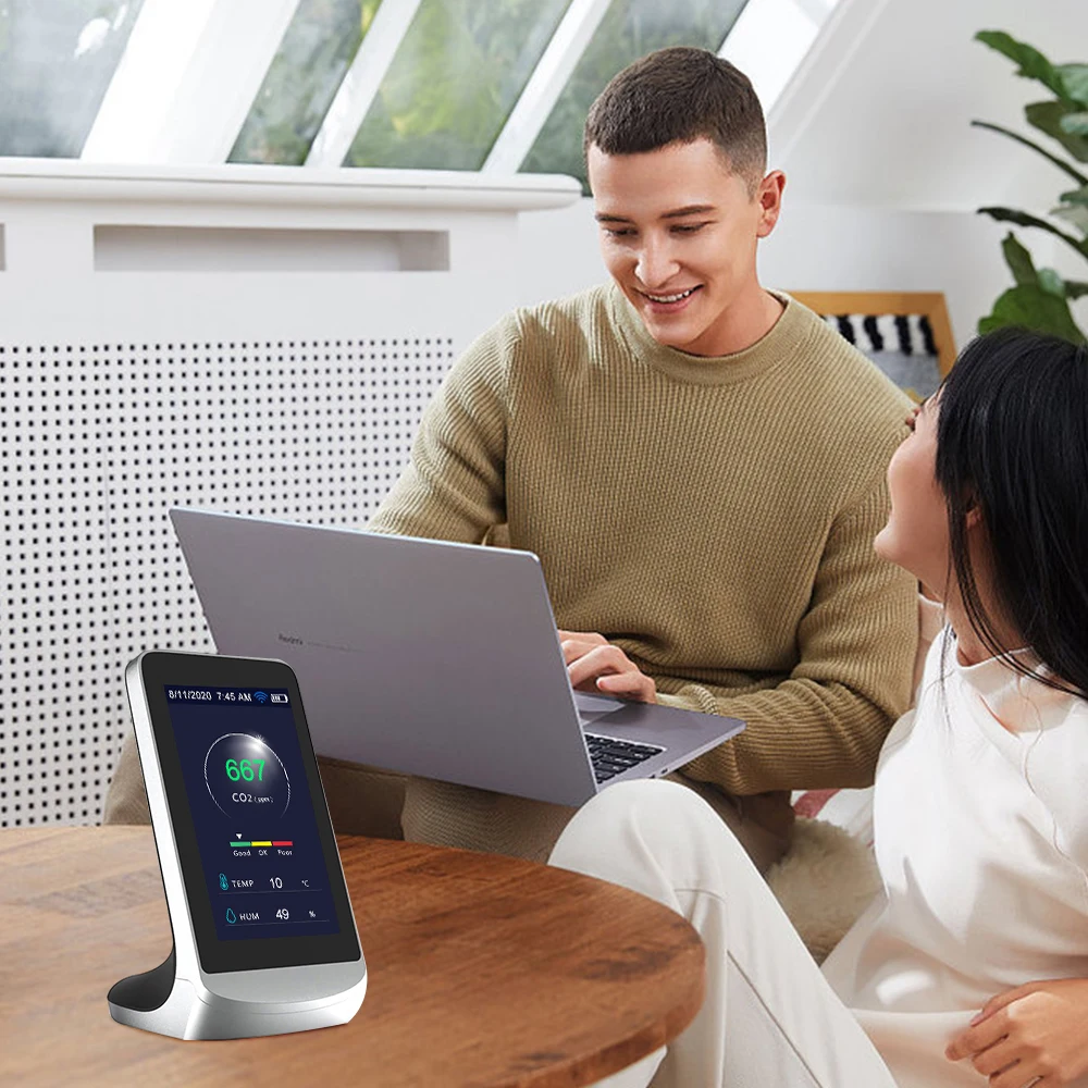 Digitales Desktop-Thermohygrometer mit CO2-Konzentrationsmessgerät, Infrarot-Sensor (NDIR) und WLAN zur Erkennung von Kohlendioxidgas