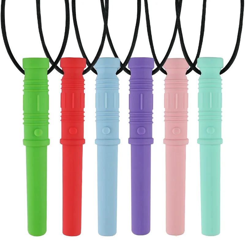 Sensory Crayon New Chew Necklace Teether Long Teething Toys For Autism Kids Silicone Baby Chewing Pendant Boys Girls Molar Stick