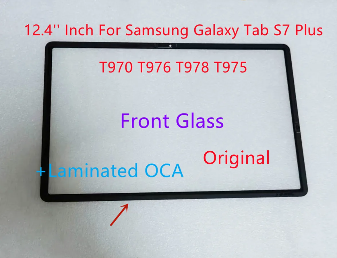 New 12.4'' Inch For Samsung Galaxy Tab S7 Plus T976 T970 T978 T975 Front Glass Touch Screen Outer Panel +Laminated OCA Glue Test