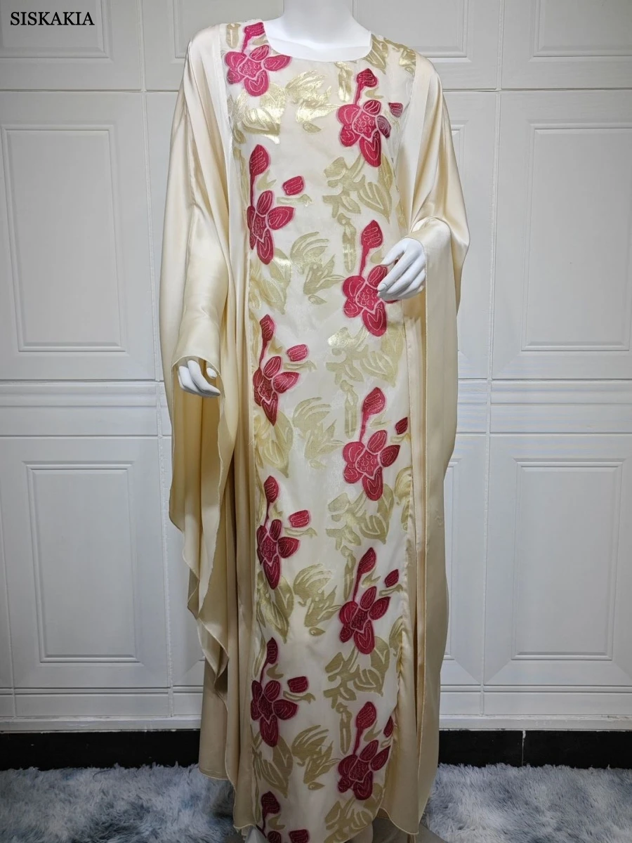 Luksusowa żakardowa damska suknia wieczorowa 	 Dubaj Batwing Sleeve Gold Stamping Abayas Kaftan 2025