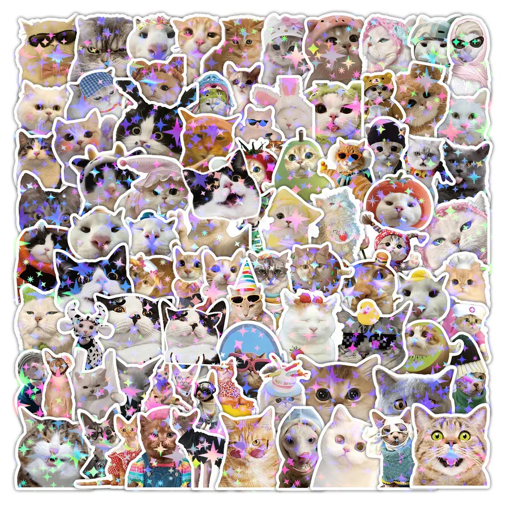 10/30/50/100/200 قطعة Kawaii لطيف القط ميمي ملصقات مضحك الكرتون الحيوان هريرة الشارات DIY بها بنفسك زجاجة ماء المحمول الهاتف الليزر ملصق