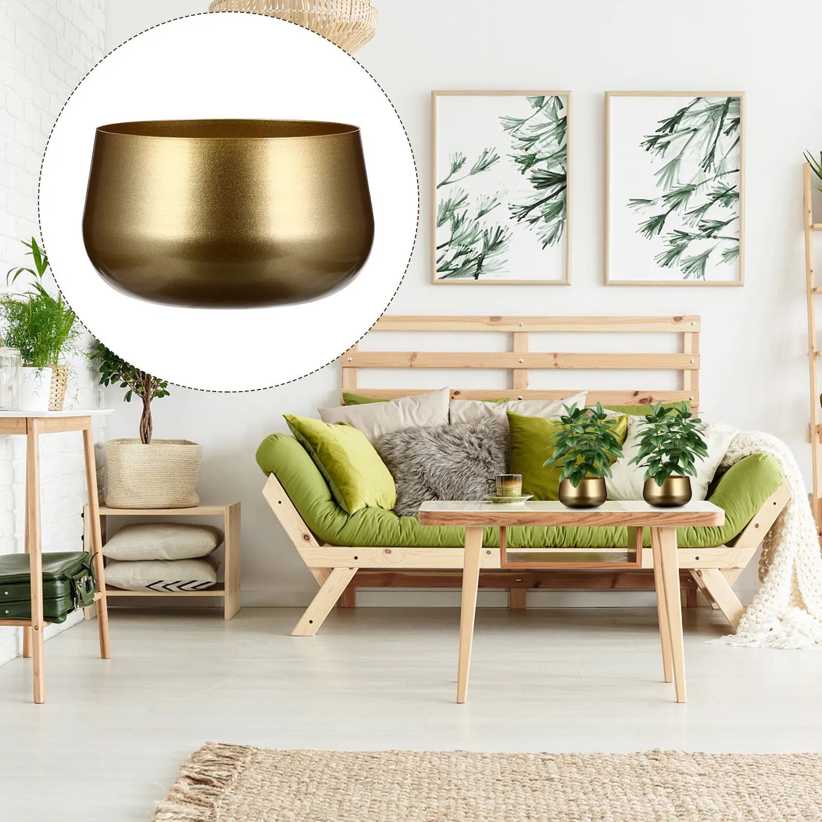 Wrought Iron Vase Flower Pot Planting Pots Indoor Bonsai Standing Succulent Planter Golden Container Decorative #6