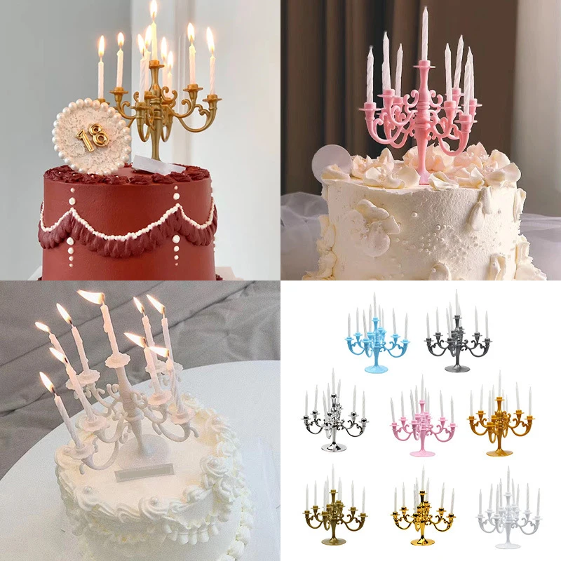 Retro European Luxury Cake Decoration Candlestick Baking Birthday Party Wedding Small Plug-In Supplies Theme Girl-New