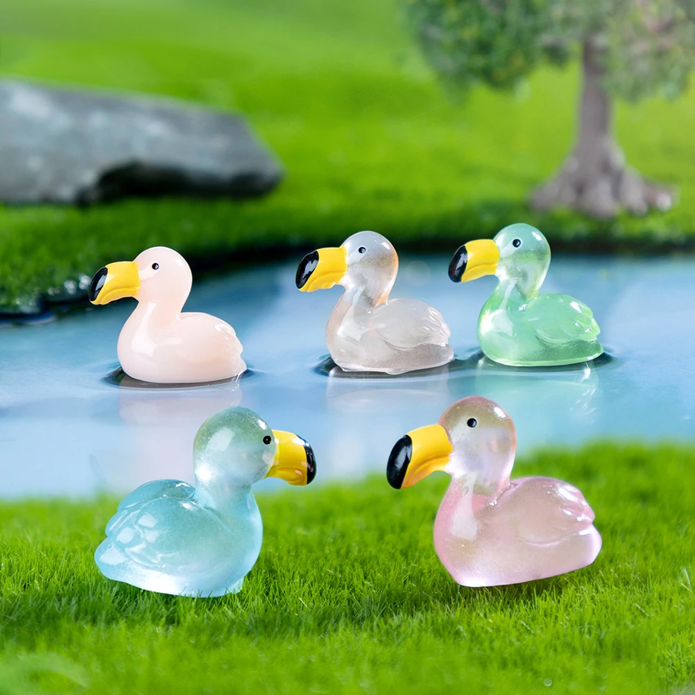 

10pcs Luminous Flamingo Ornaments Resin Mini Figurines Night Glow Decor Garden Landscape Accessories Bright Color
