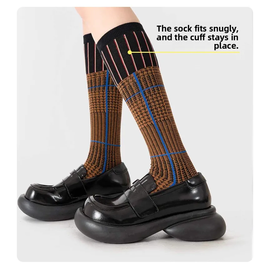 Fashionable Slimming Long Tube Socks Retro Mermaid Stripe Color Block Knee High Cotton Socks Spring Summer Trendy Leggings