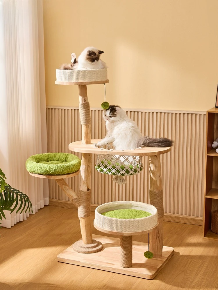 

Дерево-когтеточка Meow Want из массива дерева с интегрированной большой роскошной подвесной корзиной-лежанкой, кошачья вилла
