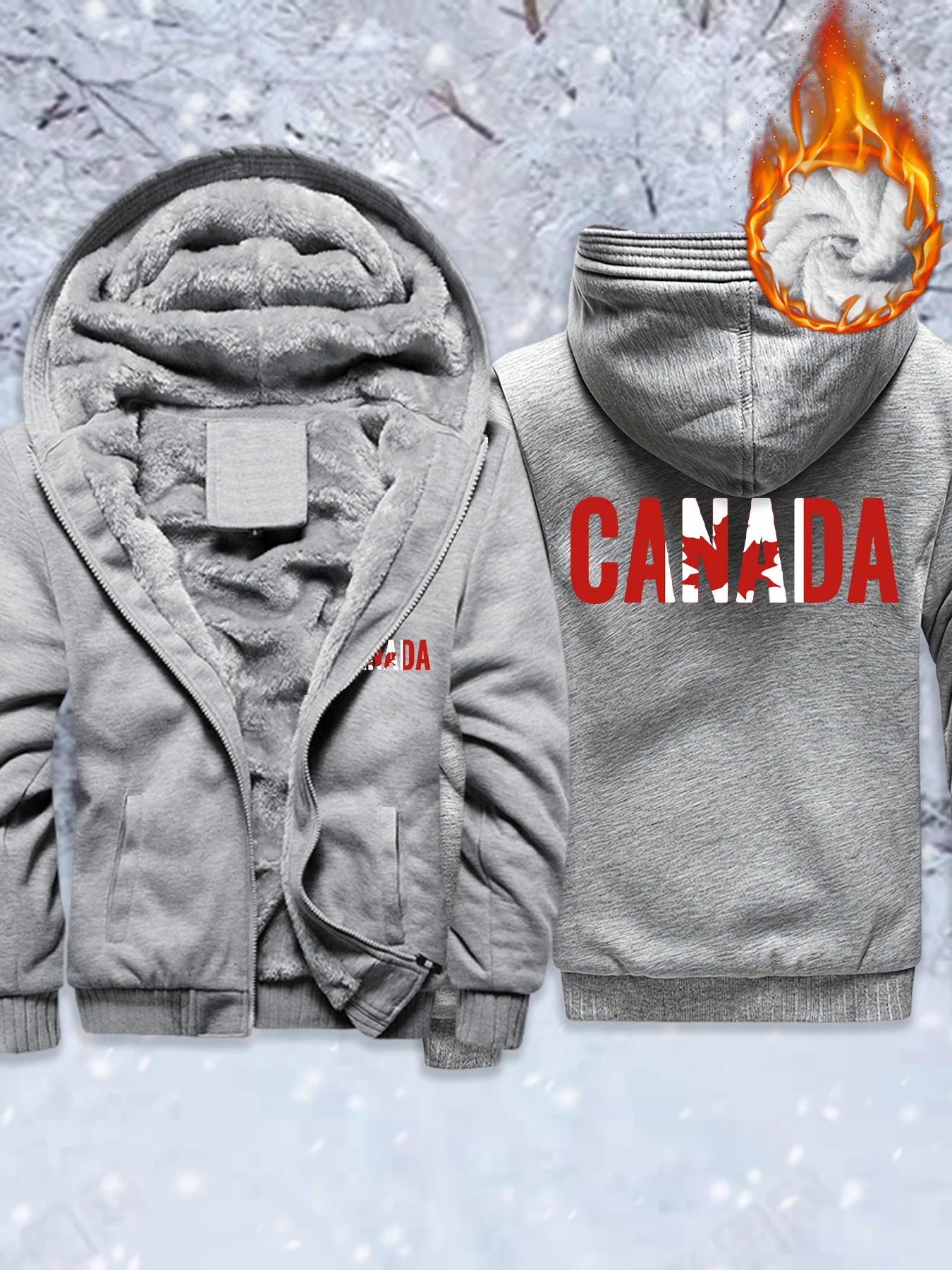 

Canada Maple Leaf Pattern Male Hoodie High Quality Outdoor Pullover Winter Warm Jacket Fleece Casual Clothing Fashion Coat
