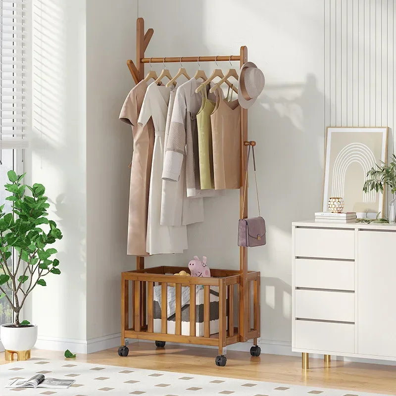 Floor-to-ceiling With Basket Coat Rack Removable Bedroom Clothes Hanger Storage Rack Drying Rack