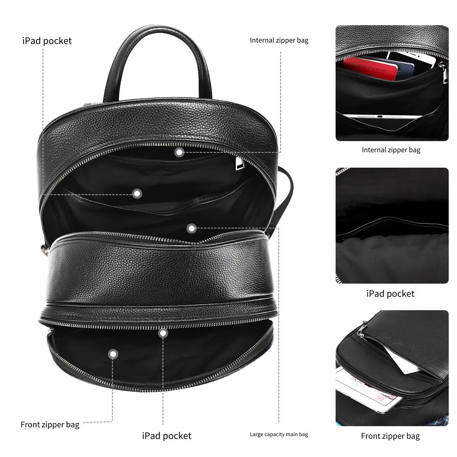 Full-Grain Leather Backpack for Men Spacious Anti-Theft Business Travel Bag, Minimalist Laptop Rucksack
