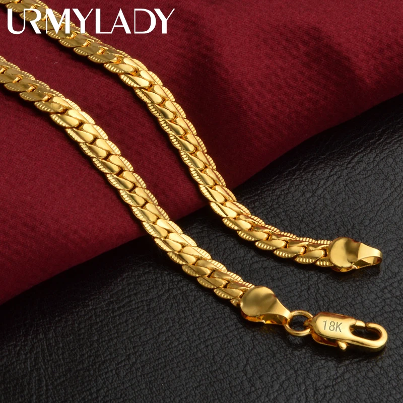 

18-24Inch 45-60cm 18K Gold 5mm Full Sideways Chain Necklace For Women Man Fashion Wedding Party Charm Jewelry