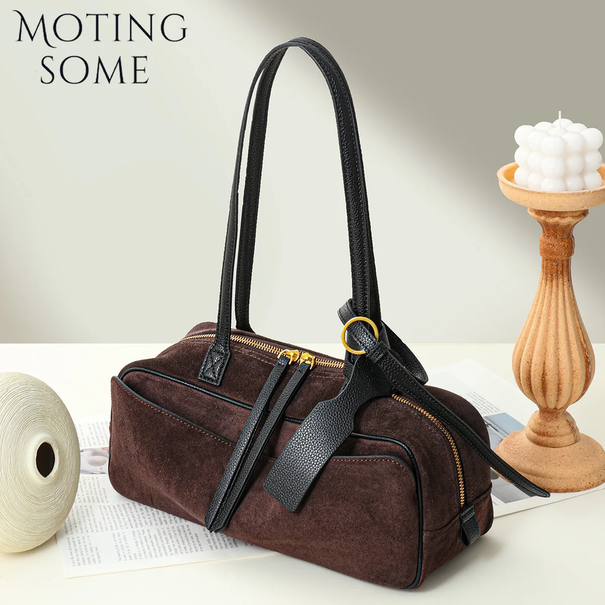 Motingsome sac en daim femmes sacoche Niche givré peau de vache sac à main Bowling sac 2025 nouveau banlieue mode Boston épaule fourre-tout