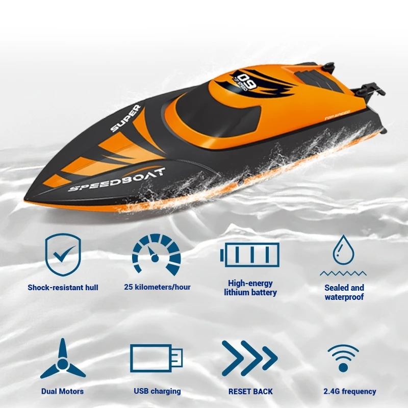 新型RCウォーターリモコンボートおもちゃボートモデル高速スピードボート180 °   フリップリセットハイパワー防水デュアルモーターおもちゃ