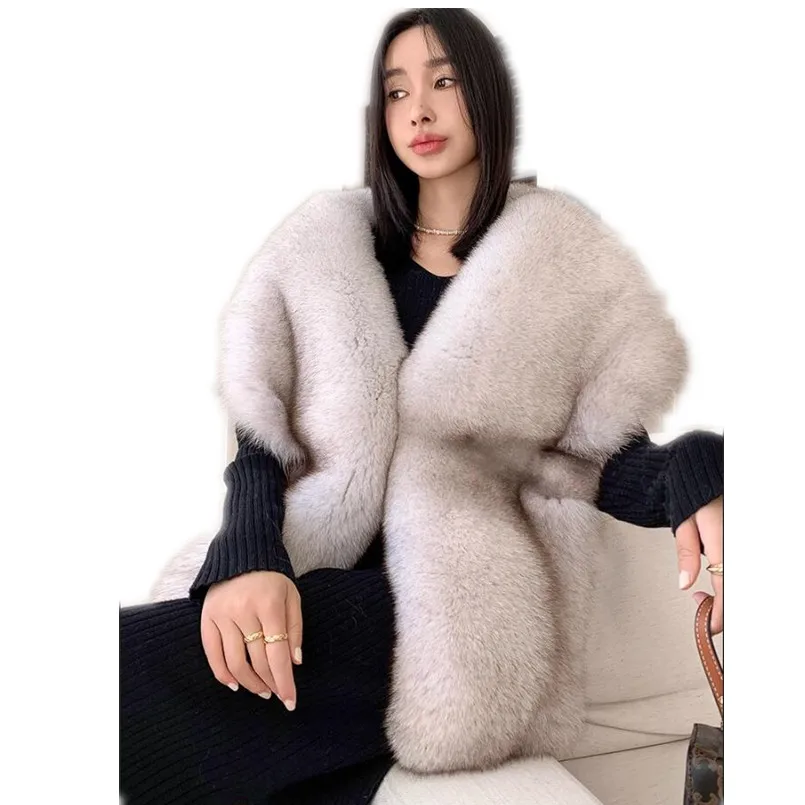 

New Women Real Fox Fur Shawl Vest Fluffy Jacket Lady Soft Warm Wraps Wedding Party Clothing