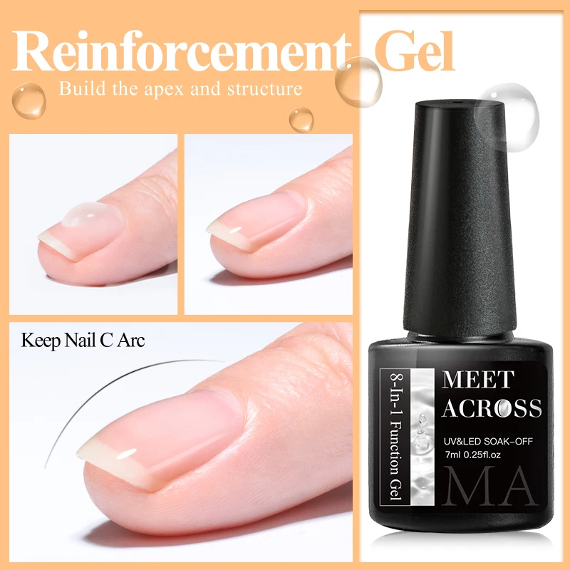 MEET ACROSS 7ml 8 In1 네일 젤 베이스 블루밍 익스텐션 강화 라인스톤 젤 & 네일 글루 슬립 솔루션 컬러 믹싱으로 사용