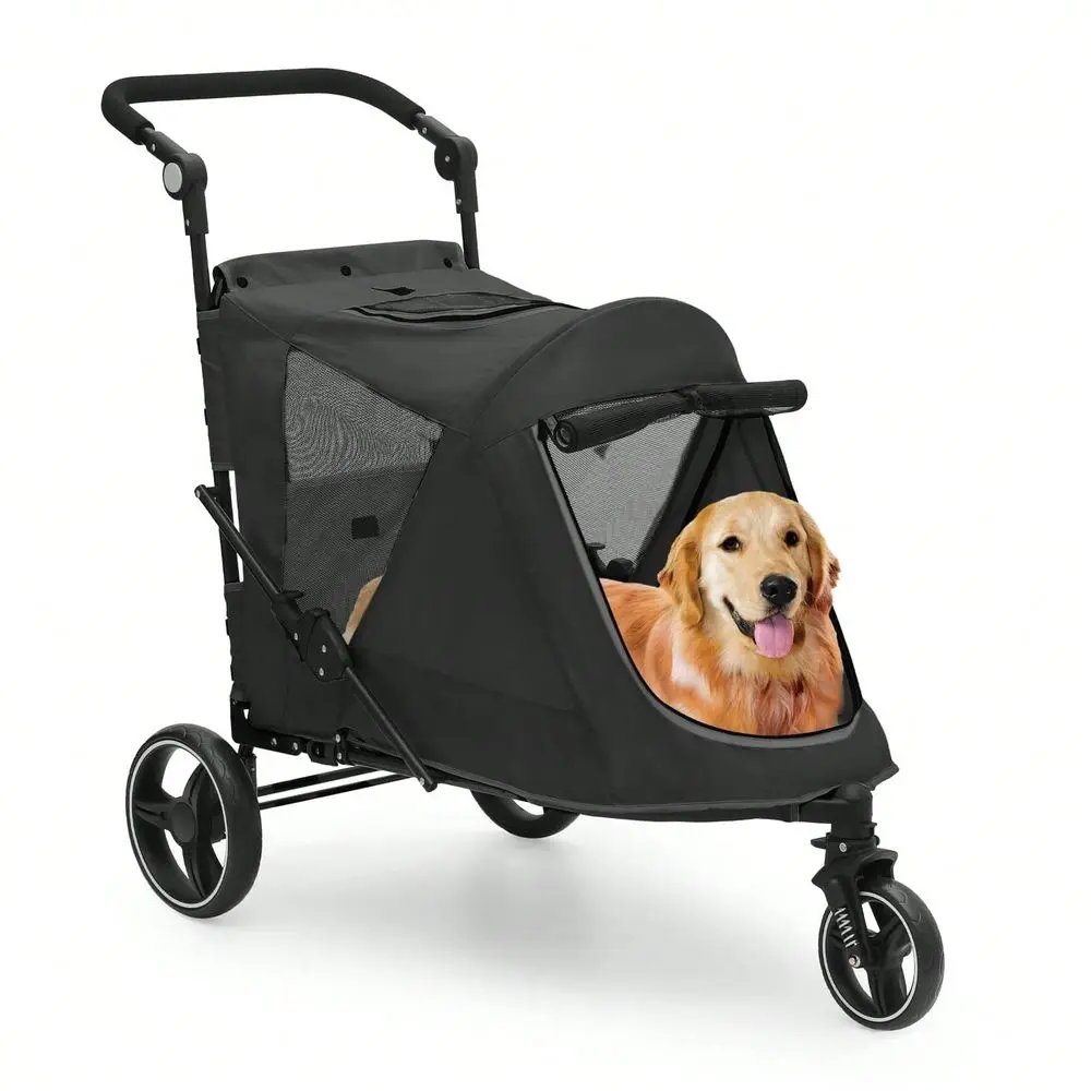 

Stroller For Large Dogs Or Multiple Dogs Cats With Adjustable Handle, 3Wheels Dual Entry Portable Dog Carting Easy Folding Pet