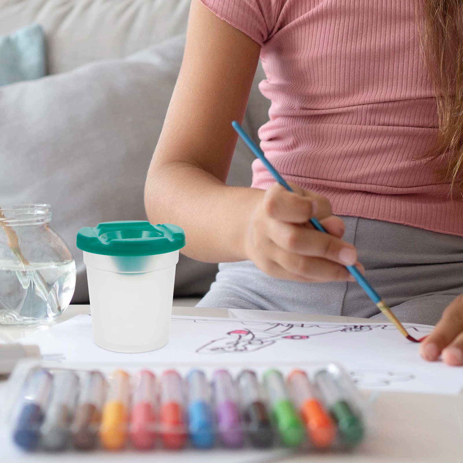 4pcs Random Color Rotating Pen Washer Kids ABS Material Easy Clean Compact Lightweight Portable Storage Painting Brush Basin