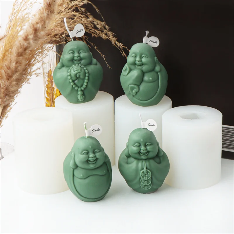 3D Maitreya Buddha Statu Silikon Kerzenform DIY buddhistische Mönch Form handgemachte lachende Buddha Gips Kerzenherstellung Form Handwerk