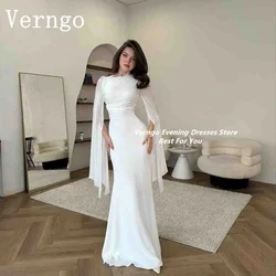 Verngo lvory Chiffon Eveing Dress Full Sleeves Mermaid Prom Gowns For Women Dubai Formal Occasion Dress