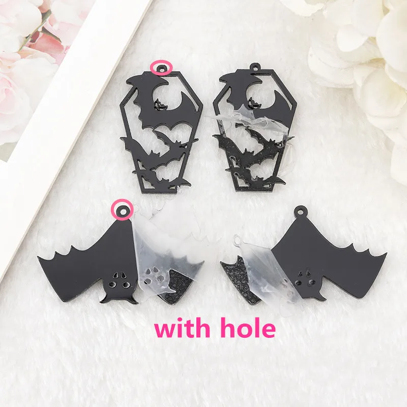 10Pcs Halloween Bat Charms Acrylic Coffin For Necklace Keychain Pendant DIY Earring Making