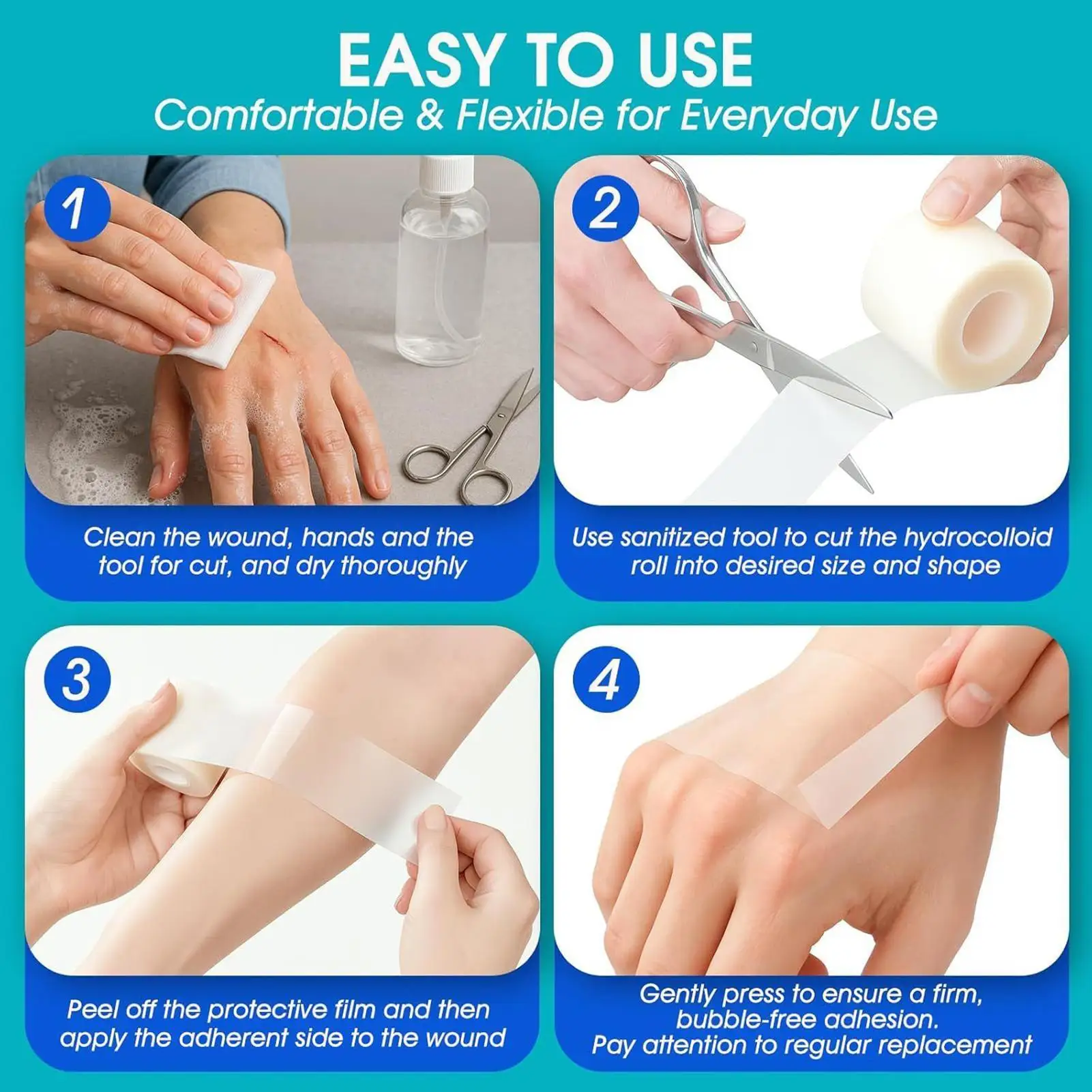 Hydrocolloid Roll For Wound Care Hydrocolloid Patch Bandages Waterproof Pimple Patches Absorbent Flexible Tape