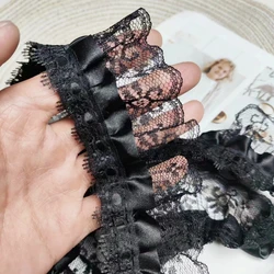 Schwarz doppelt Jacquard plissiert Tüll Spitze DIY handgemachte Handwerk Puppe Kleid Rock Bilderrahmen Blumen korb Grenze Dekoration