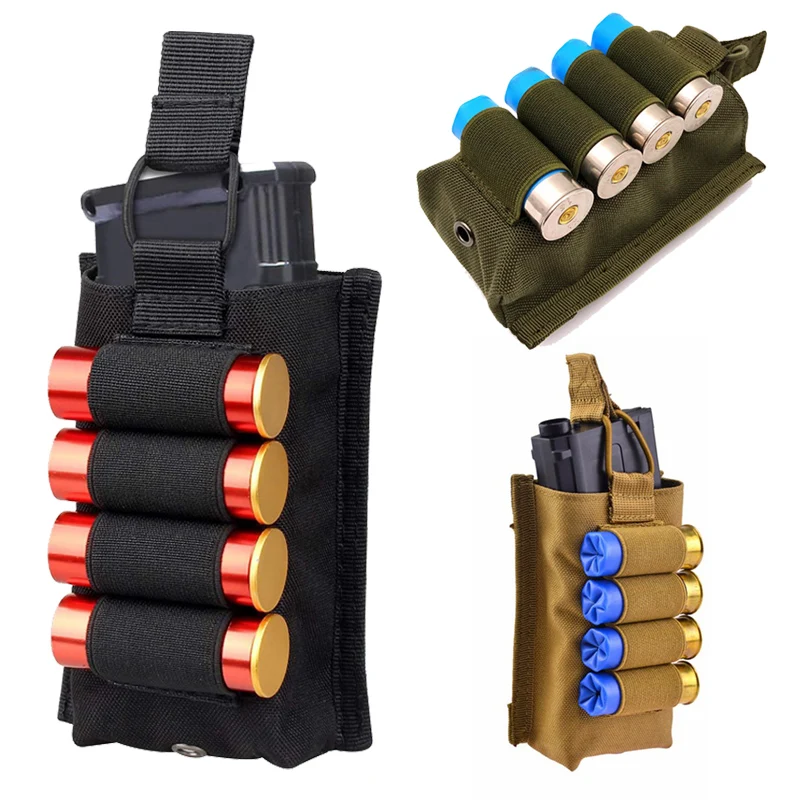 Single 5.56 Mag Pouch with 12 Gauge Shell Loops, Tactical Molle Open Top Magazine Pouch Magazine Holder for M4 M14 M16 AR15 G36