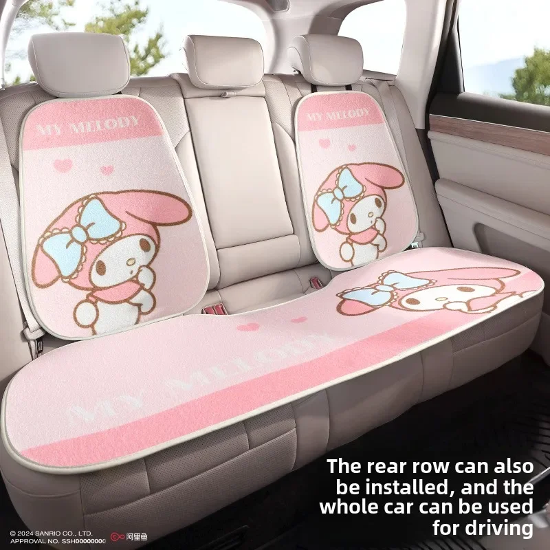 Sanrio Kuromi penutup kursi mobil mewah Universal Musim Dingin Wanita kartun melodi dekorasi Interior mobil tetap hangat Set bantalan kursi