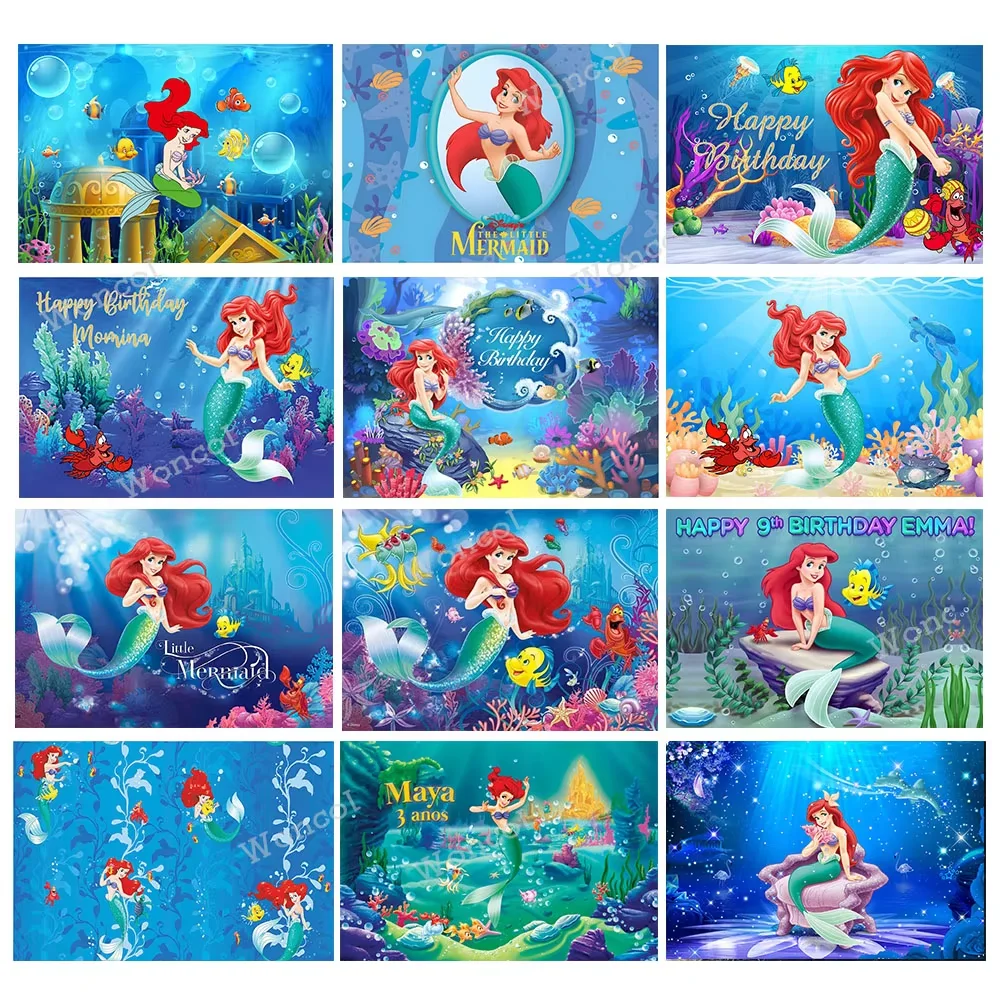 Disney Little Mermaid Backdrop Princess Ariel Backdrop Custom Undersea Mermaid Birthday Banner Baby Shower Poster Canvas Decor