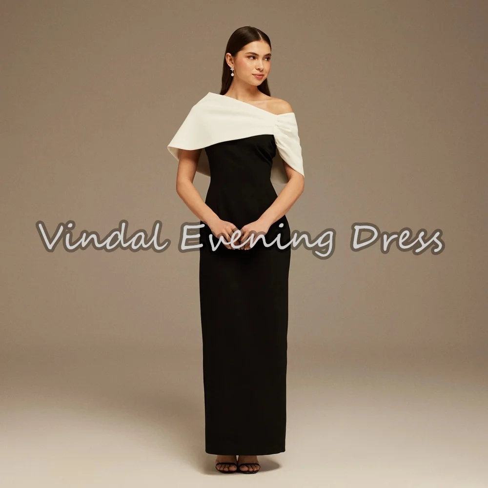 

Vindal Crepe Straight Off-the-shoulder Neckline Floor Length Pleats Simple Saudi Arab Evening Party Dresses For Women 2025