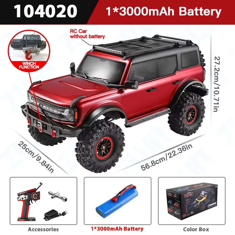 

Brand 104020 1/10 Professional RC Car Off Road 4x4 2.4G 4WD Remote Control Cars 45 Minutes Working Time Climbing Car Adult Toy
